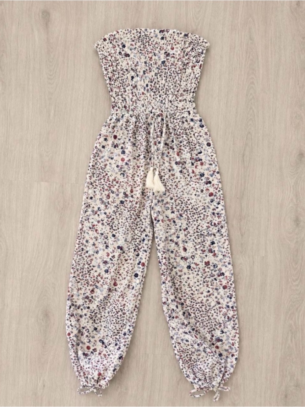 Strapless Floral Smocked Jumpsuit
